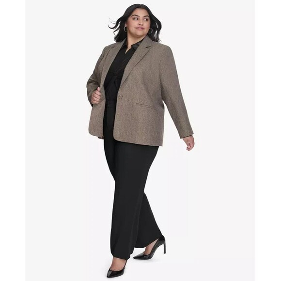 DKNY Women's Plus Size Notched-Collar One-Button Formal Blazer Jacket Brown 16W - Picture 1 of 11